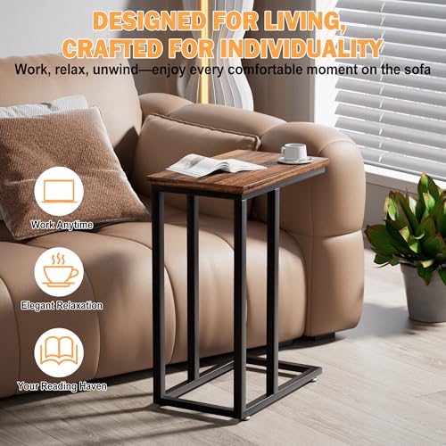 VECELO Universal C-Shaped Side Table, Multi-Functional Snack & TV Tray for Living Room, Bedroom, Brown (2 Set) - color: Brown, size: 2 Set