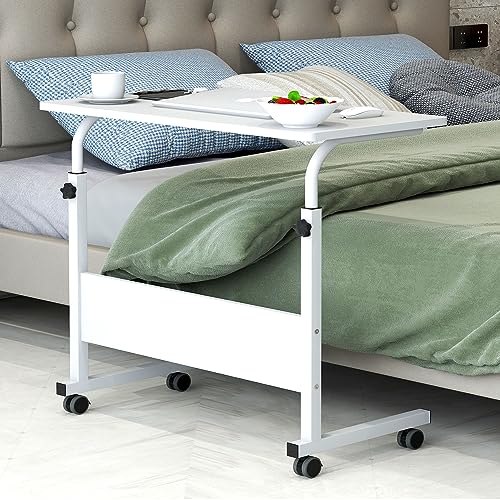 Side Table, 31.5in Adjustable Laptop Stand Portable Cart Tray Bedside Computer Table, Sofa Side Bed Table with Wheels, White - color: White, size: 31.5 inches