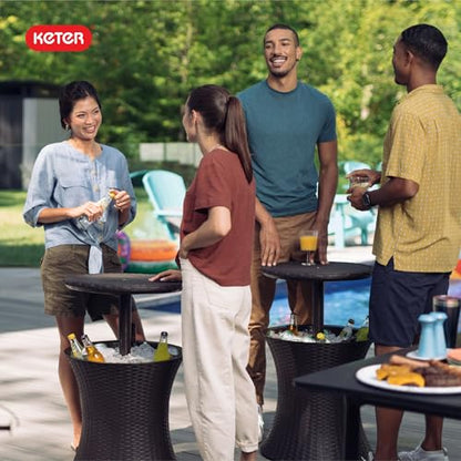 Keter Pacific Cool Bar Outdoor Patio Furniture and Hot Tub Side Table with 7.5 Gallon Beer and Wine Cooler, Espresso Brown - color: Brown