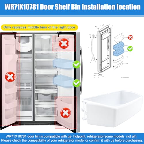 WR71X10781 Door Shelf Bin Compatible with ge, hotpoint Refrigerator: GSE25GGHECBB, GSS23GGKECBB, GSS25CSHKCSS, GSHS6HGDBCSS etc. Adjustable Door Bin Replacement PS2323453, AP4345099, 1478101 etc.