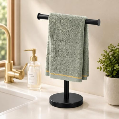 Hand Towel Holder Stand, 2 Pack Freestanding Bathroom Towel Rack, Black | Weighted Stainless Steel Base Helps Prevent Tipping While The Open T-Shape Keeps Towels Dry on Bathroom Countertops - color: X-black-2 Pack