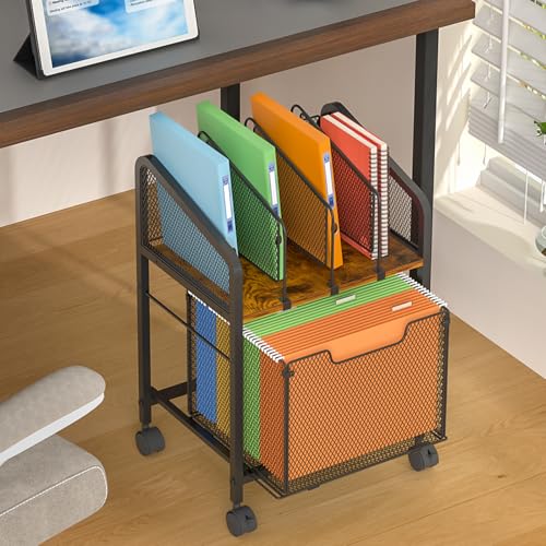 Tiaoheka Rolling File Cabinet with Adjustable Dividers, Vertical Filing Cabinet with Storage Drawer on Lockable Wheels, Hanging File Organizer Beside Under Desk for Office, Home（Patent Pending） - color: Black, size: Small - File Cabinet