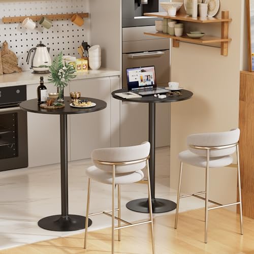 Shahoo Round Bar Table, Cocktail Table with Metal Base & MDF Top, Counter Height Pub Table for Dining Room, Living Room, Kitchen, Bar, Pub, Cafe, Black - color: Black, style: Basic