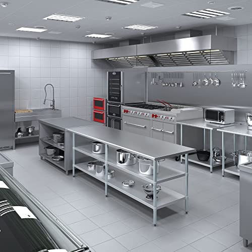 Stainless Steel Work Table with 2 Shelves | Metal Utility Table | Commercial & Residential NSF Utility (Stainless Steel Table with 2 Shelves, 96" Long x 30" Deep) - size: 96" Long x 30" Deep
