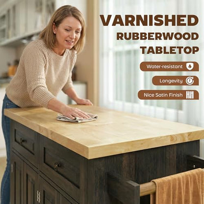 HOMCOM Kitchen Island Cart with Solid Wood Top, 44" Mobile Kitchen Island Table on Wheels with Storage Cabinets, 2 Drawers, Adjustable Shelves, Spice Rack & Towel Bar for Dining Room, Brown Oak - color: Brown Oak