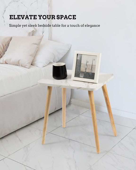 FORAOFUR Small End Table, Side Table Accent Table Living Room Bedroom Balcony Office, Modern Bedside Table Home Decor, Mini Table for Small Spaces, Short Coffee Table, Easy Assembly, Marble White | Marble Solid wood legs for stability, fits sofa/bedside/s