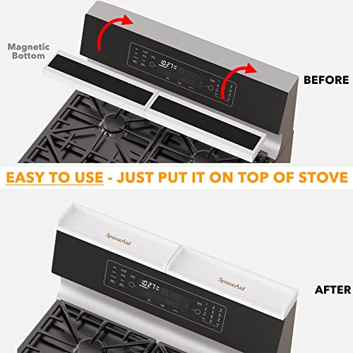 SpaceAid 30" Wide Kitchen Shelf Organizer for Stove, Magnetic Bamboo Spices Shelf for Home Stove Kitchen Storage Organization (Fit for Flat Top Only, White) - size: 30" Wide, White, 1-Tier