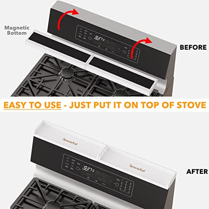 SpaceAid 30" Wide Kitchen Shelf Organizer for Stove, Magnetic Bamboo Spices Shelf for Home Stove Kitchen Storage Organization (Fit for Flat Top Only, White) - size: 30" Wide, White, 1-Tier