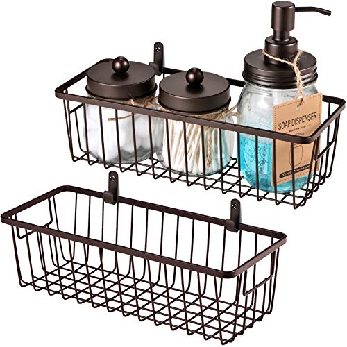 SheeChung Metal Wire Basket, Small Storage Baskets for Bathroom Kitchen | 2 Pack Bronze, Farmhouse Decor Organizer Bins for Cabinets Shelves Closets Countertops Under Sinks Pantry Laundry Garage - color: Bronze, size: Small, 2 Pack