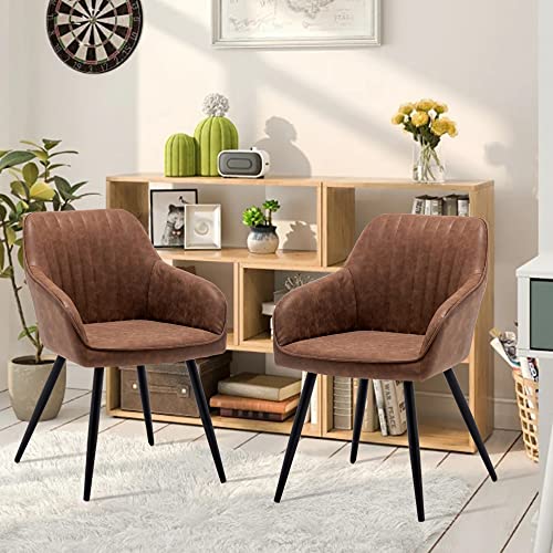 annjoe Faux Leather Accent Arm Chairs for Living Room Leisures/ Upholstered Chair with Metal Legs Set of 2 for Home Kitchen Office Bistro Cafe, Brown - color: Brown
