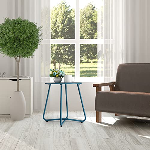 danpinera Outdoor Side Tables with Flower Cut Outs, Weather Resistant Steel Patio Side Table, Small Round Outdoor End Table Metal Side Table for Patio Yard Balcony Garden Navy Blue - color: Navy Blue