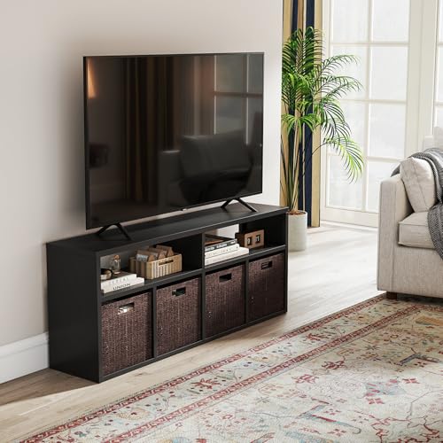 IRONMIX Metal 6 Cube Storage Organizer, Black Short Bookshelf, TV Stand for up to 55" TVs, Entertainment Center with Open Shelves, Media Console Table for Living Room, Home Office, Study, Library - color: Black, size: 21.6'H-6 Cube