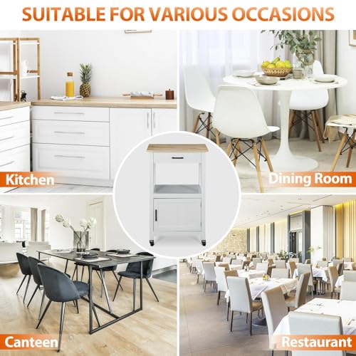 Nova Microdermabrasion Kitchen Island Cart on Wheels, Rolling Kitchen Cart with Single Door Cabinet, Mobile Small Coffee Cart Microwave Oven Cart Serving Cart for Dining Room, White