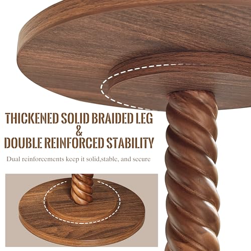 Small Drink Table, Round Pedestal Side Table, Martini Table for Small Spaces, Wooden End Table with Spiral Leg, Plant Stand Accent Table for Living Room, Bedroom, Bathroom, Easy Assembly, Brown - color: Brown