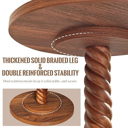 Small Drink Table, Round Pedestal Side Table, Martini Table for Small Spaces, Wooden End Table with Spiral Leg, Plant Stand Accent Table for Living Room, Bedroom, Bathroom, Easy Assembly, Brown - color: Brown