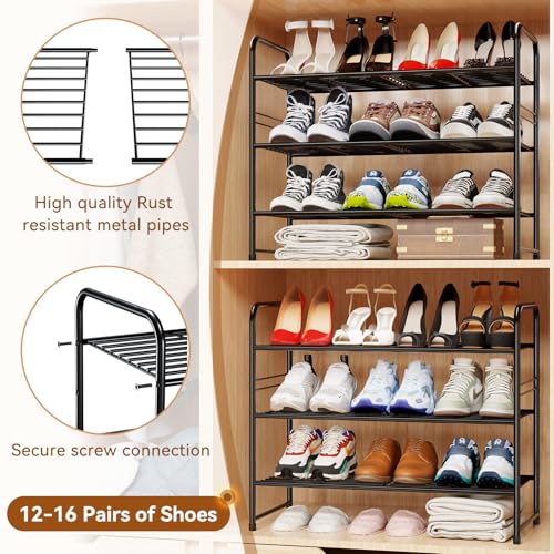 Simple Shoe Rack, 3 Tier Heavy Duty Metal Shoe Shelf 27 Inch Wide, Black - color: Black, size: 3 Tier