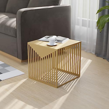LeisureMod Mid-Century Modern Design Square Steel Side Table with Powder Coated Finish Side/End Tables Perfect for Modern and Contemporary Living Space, Gold - color: Gold