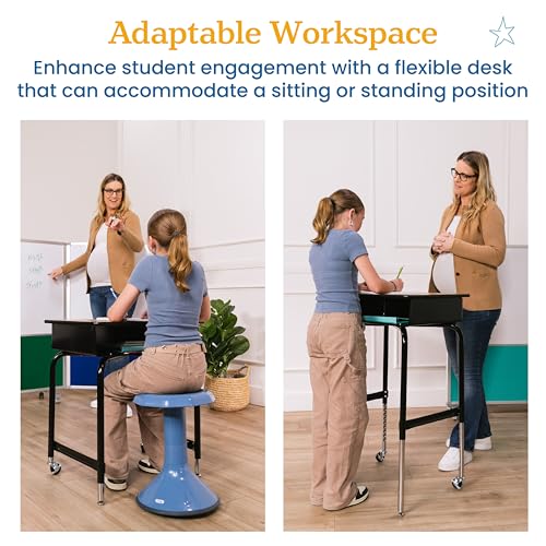 ECR4Kids Mobile Open Front Desk with Metal Storage Book Box, Classroom Furniture, Oak - color: Oak