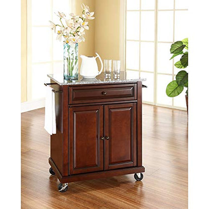 Crosley Furniture Compact Granite Top Small Rolling Cart with Shelves, Microwave Stand with Towel Rack, Black - color: Black, style: Gray Granite Top