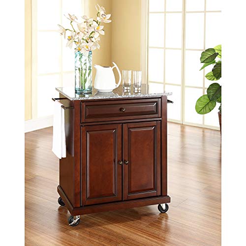 Crosley Furniture Compact Granite Top Small Rolling Cart with Shelves, Microwave Stand with Towel Rack, Black - color: Black, style: Gray Granite Top