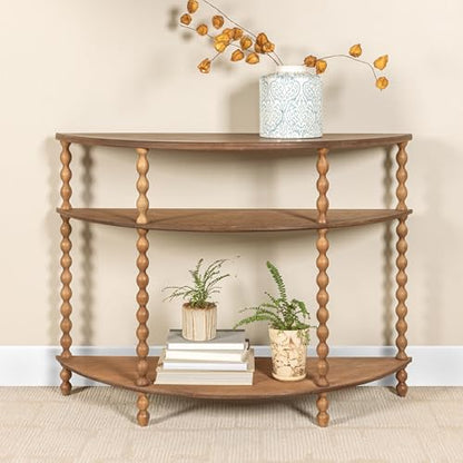 Creative Co-Op 3-Tier Curved Accent Table with Beveled Shelves and Doweled Legs, Walnut Finish - color: Walnut Color, size: 47.25"L x 15.75"W x 34.5"H