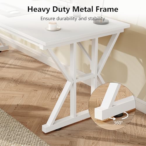 TVU Computer Desk, 55 inch Large Office Desk, Study Writing Table with Thicken Frame, Gaming Desk, Modern Simple Desk for Home Office, White - color: White, size: 55inch