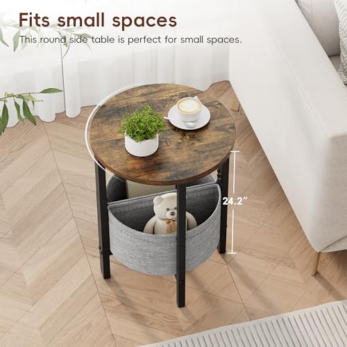 Vagusicc Small Round Side Table, Accent End Table with Storage Basket, Set of 2 Half Round Coffee Table End Table, Half Moon Bedside Table, Modern Nightstand Couch Table for Living Room Bedroom, Brown - color: Rustic Brown