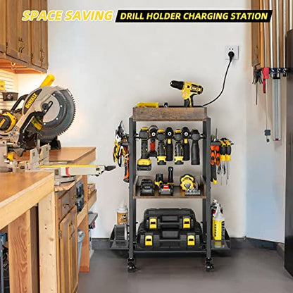 Olakee Power Tool Organizer Garage Storage Organization Shelving Tool Holder Drill Rack Shelf Rolling Cart Open Tool Chest Cabinet Box Organizer with Wheels Workshop Garage Gift Ideas for Men Dad