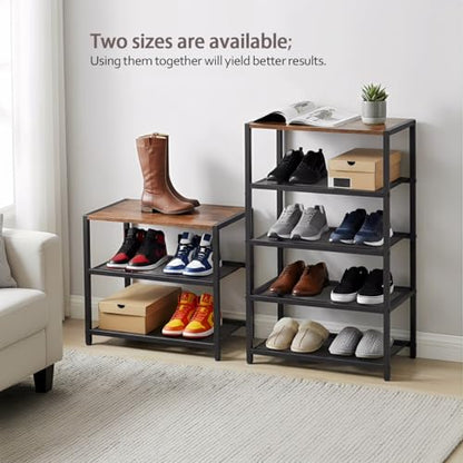 5 Tier Narrow Shoe Rack Shelf for Front Door Entrance, Entryway, and Closet Shoe Organizer with 4 Sturdy Metal Mesh Shelves and Wooden Top, Holds 10 Pairs, Ideal for Shoe Storage or Display - size: 17"D x 10.24"W x 30.7"H