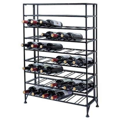 Wine Rack Freestanding Floor,Gray Metal Wine Rack, 9 Tier Wine Stand,Wine Storage Holds up to 54 Bottles,No Assembly Required - color: Black