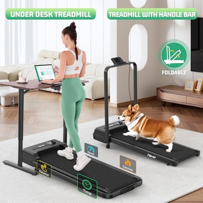 FUNMILY Upgrade Walking Pad Folding Treadmill with 12%/15% Incline & Handle Bar, 3.5HP Foldable Under Desk Compact Treadmills for Home/Office/Gym, 400+lb Capacity, Shock Absorption - color: Dark Black