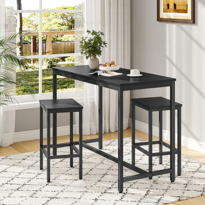 HOOBRO Bar Table and Chairs Set, 47.2" Rectangular Pub Table with 2 Stools for Small Space, 3-Piece Breakfast Stools Set, Sturdy Metal Frame, Easy to Assemble, Black BB52BT01 - color: Black