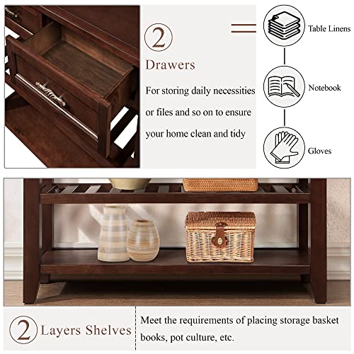 Knocbel Entryway Console Table with 2 Storage Drawers and 2 Lower Shelves, Entrance Hallway Foyer Behind Sofa Couch Table, Easy Assembly (Dark Coffee) - color: Dark Coffee