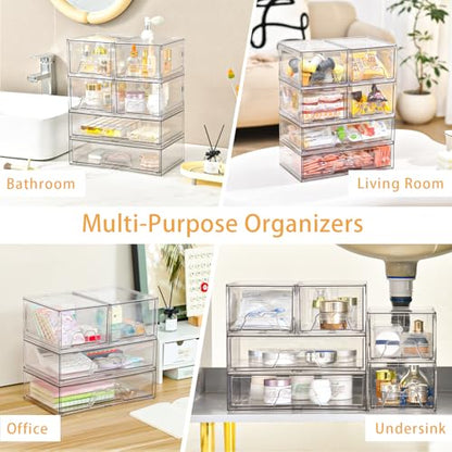 Stebopum 4 Pack Stackable Storage Drawers Clear Acrylic Organizer Bathroom Makeup Organizer and Storage for Beauty Supplies,Ideal for Vanity, Bathroom,Cabinet,Pantry Organization - style: 2 Small+2 Wide