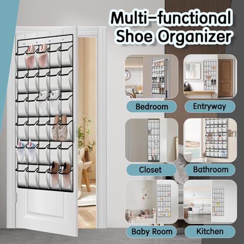 Kotkn Over the Door Shoe Organizer with 30 Breathable Mesh Pockets (2PC-White) - color: 2PC-White