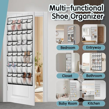 Kotkn Over the Door Shoe Organizer with 30 Breathable Mesh Pockets (2PC-White) - color: 2PC-White