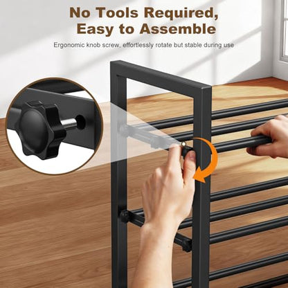 Roylvan 3-Tire 17"-31" Expandable Shoe Rack for Closet, Entryway, Dorm | Fits 6-12 Pairs Shoes, Adjustable Free Standing Shoe Shelf Storage, Shoes Organizer for Small Closet, Metal, Black - size: 3-Tire Black