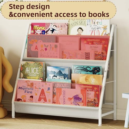 Aokitsink 4-Tier Kids Bookshelf, Book Shelf for Kids Rooms,Book Rack for Kid with Four Deep Pockets,Nursery Bookshelves for Kid' Playroom, Toddler Bookshelf as a Children's Gift - color: White
