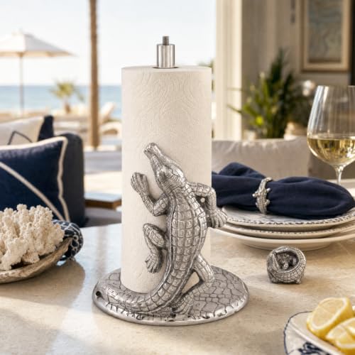 Arthur Court Alligator Paper Towel Holder Aluminum Metal 12.5 inch Stylish Kitchen Decor - size: 12.5 x 7 inches