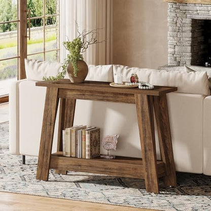 Tribesigns 41.3" Farmhouse Console Table, 2-Tier Wooden Entryway Table with Storage, Rustic Narrow Behind Couch for Living Room, Hallway, Foyer,Brown - color: Brown
