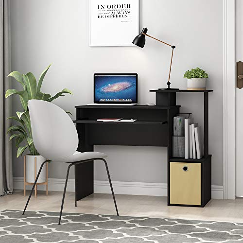 Furinno Econ 40-Inch Black Computer Desk Side Shelves, Office Desk with Keyboard Tray and Storage Bins, Rectangular Gaming Desk for Home Office, Bedroom, Study Room, Classic Black - color: Classic Black/Brown, size: 30"Wide Tabletop
