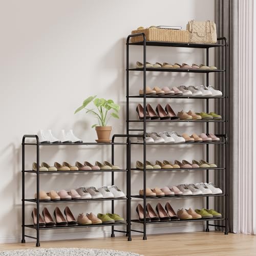 4-Tier Short Metal Shoe Rack,Extra Large Capacity Adjustable Stackable Shoe Organizer Shelf for Closet Entryway, Bedroom,Living Room, Floor,Hallway Shoe Shelf,Black 28" W × 32.3" H