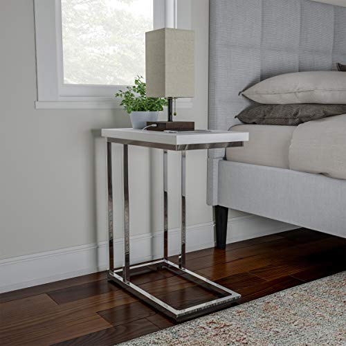 Lavish Home C-Shaped Sofa Side Table - Modern End Table, Laptop Tray, or Compact Bedside Nightstand - Space Saving Furniture by Lavish Home (White) - style: Single End Table