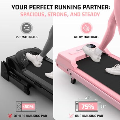 FUNMILY Upgrade Walking Pad Folding Treadmill with 12%/15% Incline & Handle Bar, 3.5HP Foldable Under Desk Compact Treadmills for Home/Office/Gym, 400+lb Capacity, Shock Absorption - color: Best Baby Pink T