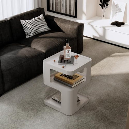 ZHBHHYZ Modern Side Table, White End Table, Unique Nightstand, Bedside Table, Metal 3-Tier Night Stand with Storage, Accent Side Table for Couch, Bedroom, Living Room, No Assembly Required - color: White