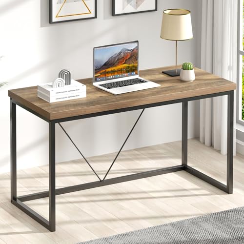 FOLUBAN Modern Home Office Desk, Rustic Wood and Metal Computer Desks, Industrial Study Writing Gaming Table Workstation, Vintage Laptop PC Desk, Oak 53 Inch - color: Oak, size: 53 inch