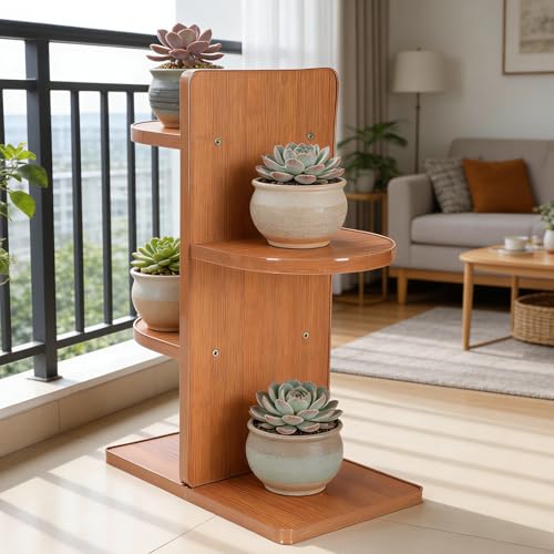 Bamboo Tabletop Plant Stand,3 Tier Indoor Succulent Plant Shelf for Windowsill & Desk, Corner Desktop Plant Holder,Sill Flower Countertop Display Organizer for Home Office Decor-16.3" Tall