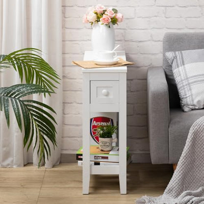 Narrow Side Table for Small Spaces, White, Set of 1, 24" L x 8.5" W x 24" H - size: 1 set White
