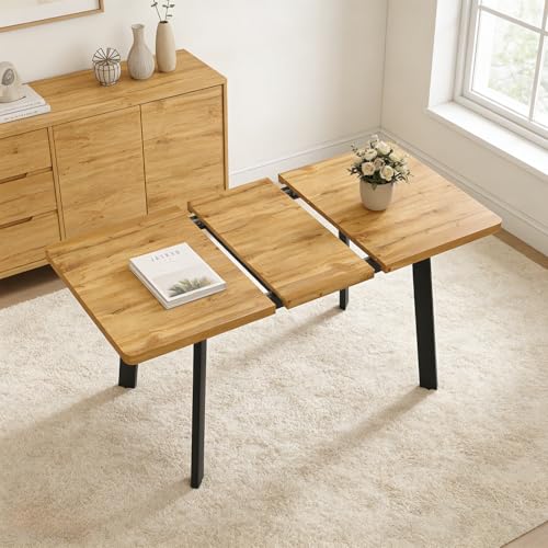Extendable Dining Table for 4 to 8 People, 47.2" to 63" Modern Kitchen Table with Removable Extension Leaf, MDF Expandable Dining Room Table Compact for Small Spaces, Walnut - color: Walnut