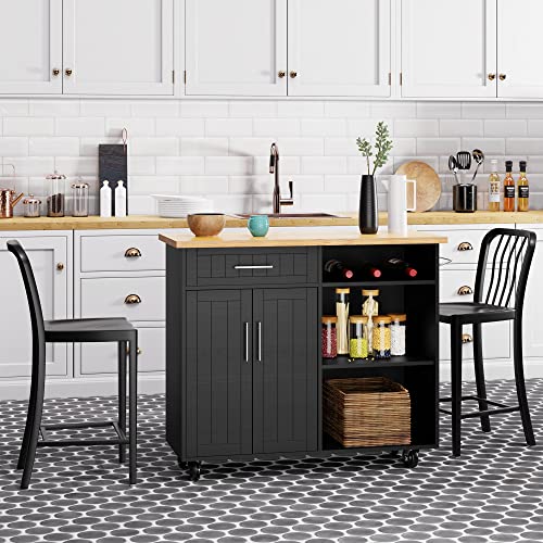 Shintenchi Kitchen Island Cart with Storage,Rolling Kitchen Island Side Table on Wheels with Large Worktop,Storage Cabinet,Towel Rack and Drawers for Kitchen,Dinning Room, White - color: Black-40 Inch